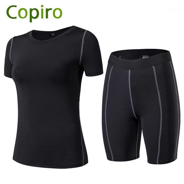 

running sets copiro sportswear women sports suits quick drying short-sleeve shorts training clothes jogging fitness yoga sets1, Black;blue