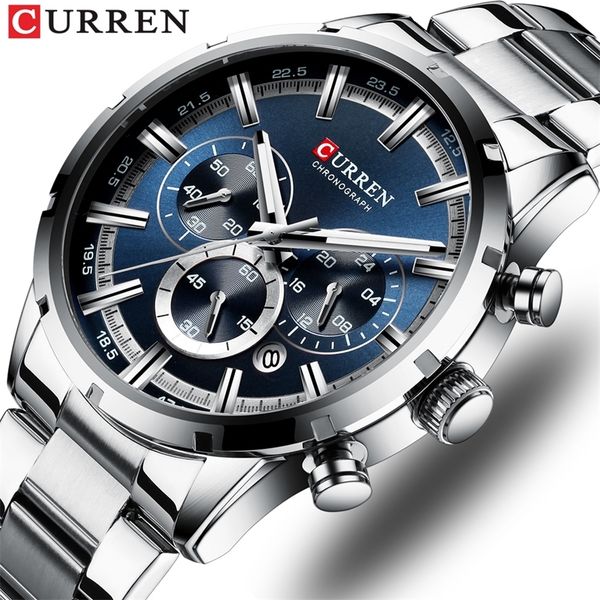 

curren brand military quartz watches silver clock mens quartz stainless steel chronograph watch for men casual sporty watch 201209, Slivery;brown