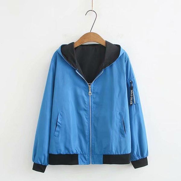 

plus size 2xl-3xl women's jacket zip up bomber biker two sides wear fashion coat, Black;brown