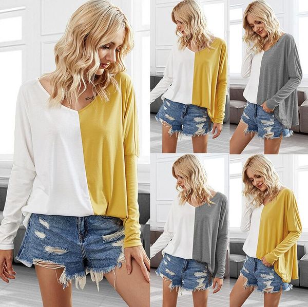 

women designer clothes patchwork color deep v-neck long-sleeved t-shirt pullover ladies autumn and winter sweater cz112501, Black