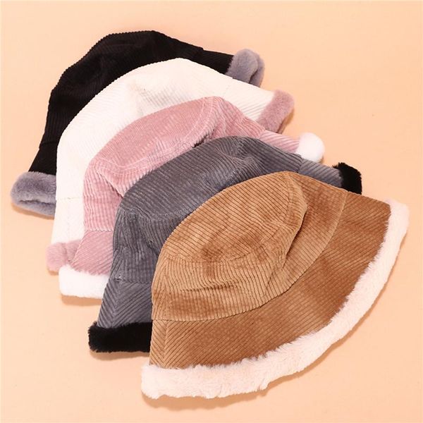 

wide brim hats women corduroy bucket winter hat ladies cute solid color fisherman for female, Blue;gray