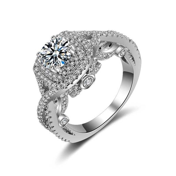 

wedding ring explosion models full diamond micro-inlaid platinum-plated ring fashion european and american big luxury high-end women's, Silver