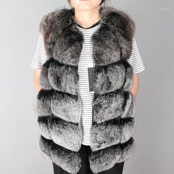 

2019 winter new fur coat women's natural fur vest sleeveless length 68cm warm street wear1, Black