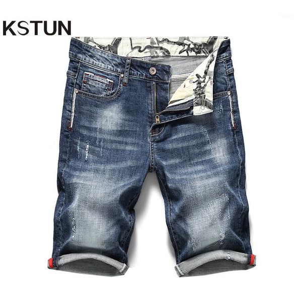 

kstun 2020 summer new men's stretch short jeans fashion casual slim fit elastic denim shorts male brand clothes1, Blue