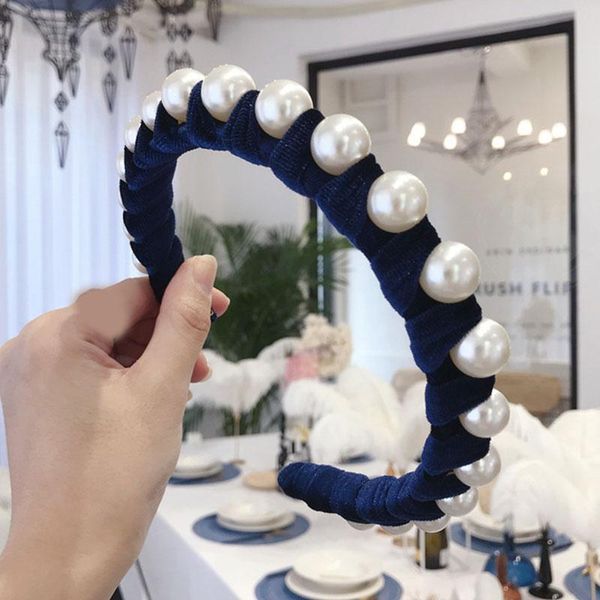 

fashion big pearl wrapped head hoop elegant velvet hair hoop headband wide-brimmed hairband pure color soft hair accessories q bbyfbn