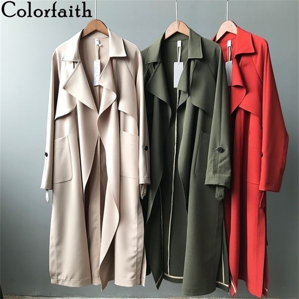 

colorfaith new autumn winter women's windbreaker elegant vintage open stitch lace up office long trench wild jk3305 201226, Tan;black