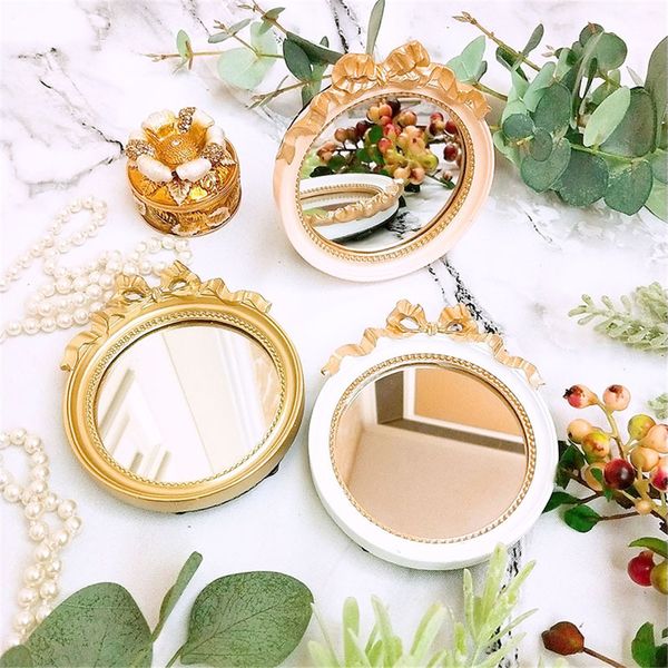 

compact mirrors european style retro sweet bow mirror creative portable earrings display rack dessert cake plate decorative