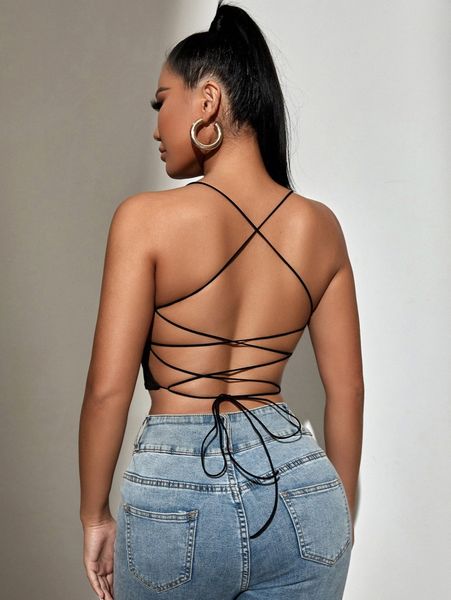 

sxy backless lace up crop cami 16po#, White