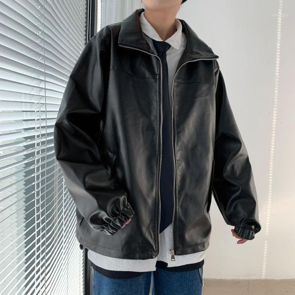 

autumn black leather jacket men's fashion casual loose motorcycle jacket men streetwear wild bomber men large size m-5xl1