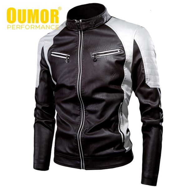 

oumor men winter new casual motor thick fleece leather jackets men autumn outdoor fashion biker warm pu leather jacket men 201215, Black