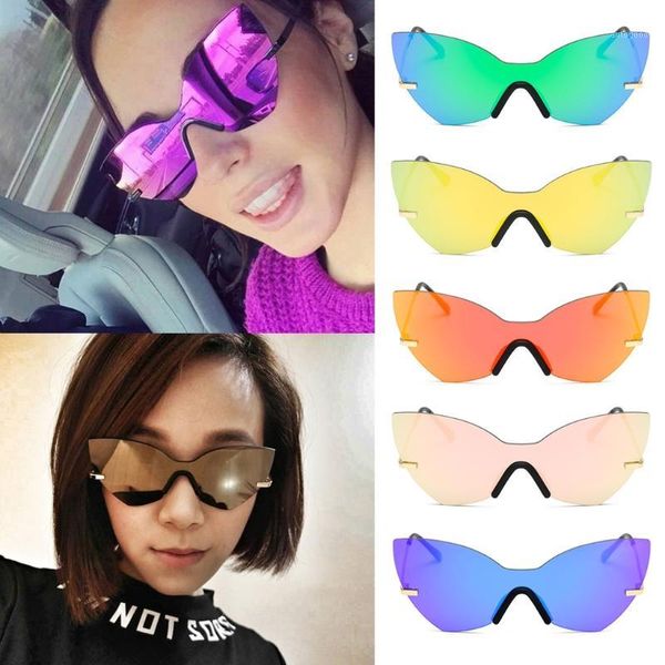 

sunglasses women fashion one piece lens mirrored cat eye designer eyewear shades 2xpc1, White;black