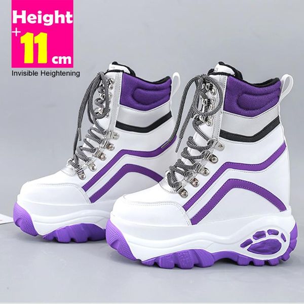 

11 cm high shoes women's winter 2021 plush warm platform shoes straps casual non-slip high-women's snow boots, Black