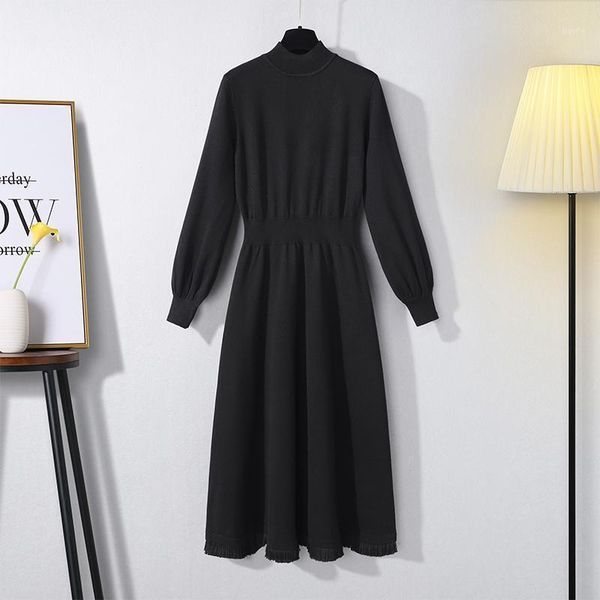 

long slim dress spring autumn 2021 female knitted vintage dress simple dresses for women ropa de mujer zjt17971, Black;gray
