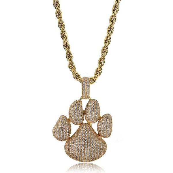 

dog print pendant & necklace 18k gold plated lab diamond iced out chain bling fashion hip hop jewelry, Silver