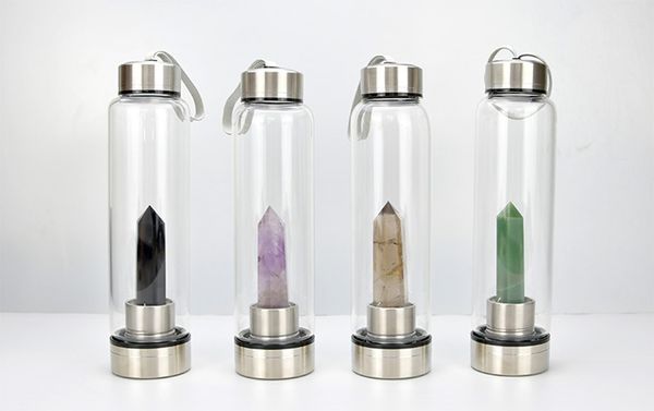 

2020 creative natural quartz water bottle wand point reiki healing crystal glass healing