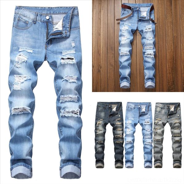 

qba61 mens designer black new fashion brand men pants man slim jeans jeans ripped hole skinny mens designer jeans denim motorcycle biker