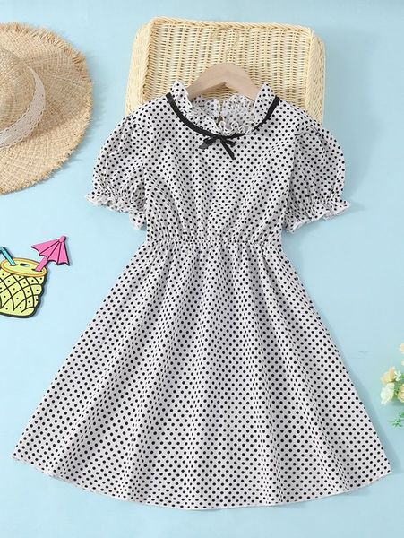 

girls polka dot print puff sleeve dress she, Red;yellow