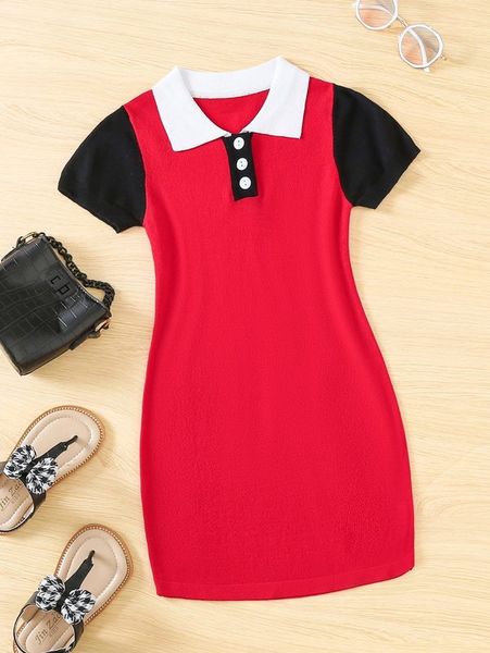 

toddler girls contrast polo neck dress she, Red;yellow