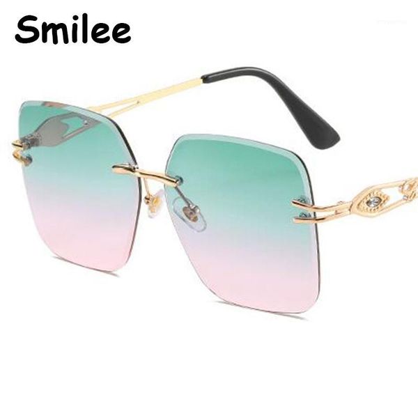 

2020 new square frameless sunglasses for women luxury vintage sun glasses men diamond metal personality gradient eyewear uv4001, White;black