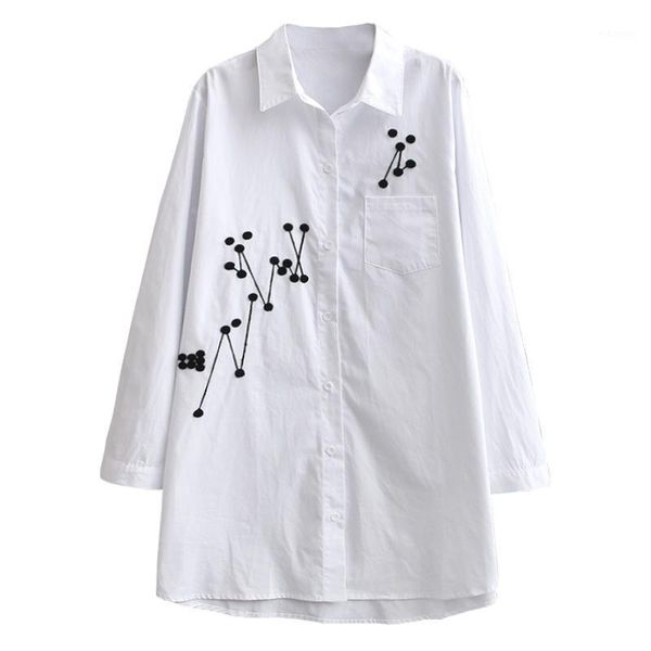

autumn women shirts ladies white female long sleeve blouses constellation embroidery loose plus size clothing s79 80771