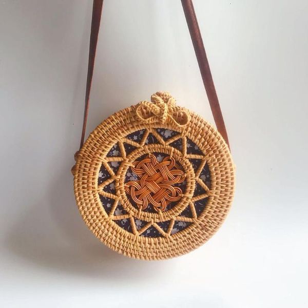 

woven straw round retro rattan women shoulder bag boho summer beach messenger bags fashion female totes