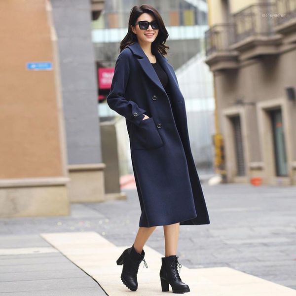 

2017 winter new arrival women's double-breasted woolen jacket coat ladies plus size dark blue long wool coats s-4xl1, Tan;black