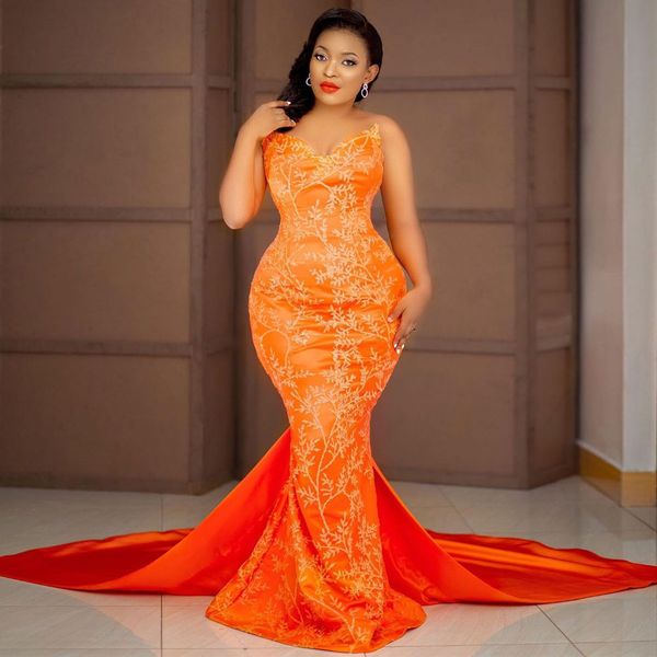 

orange lace mermaid prom dresses strapless neck plus size evening gowns sweep train satin formal dress, Black