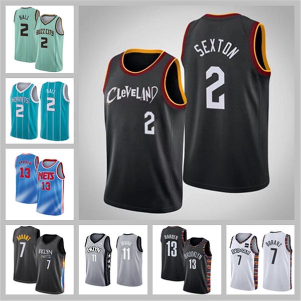 

cleveland cavaliers brooklyn nets james kevin 7 durant kyrie collin 11 sexton lamelo irving ball 13 harden basketball jersey, Black;red