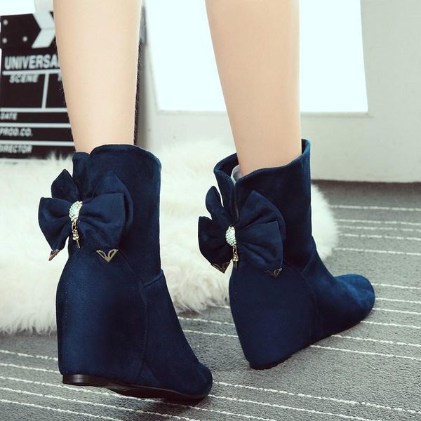 

2020 new suede heightening ankle boots bow high heel ankle boots women, Black