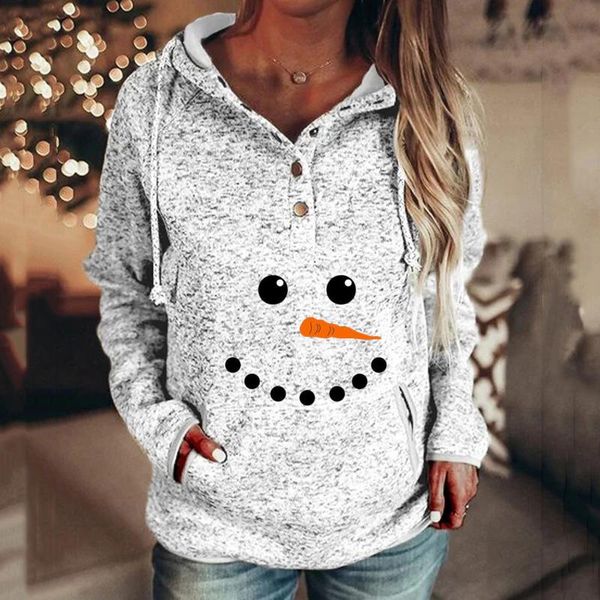 

толстовки женские толстовки мягкие осень зимние пуловеры кнопки воротник рождественские снеговики смешные кофты накапливания верхний молетом, Black