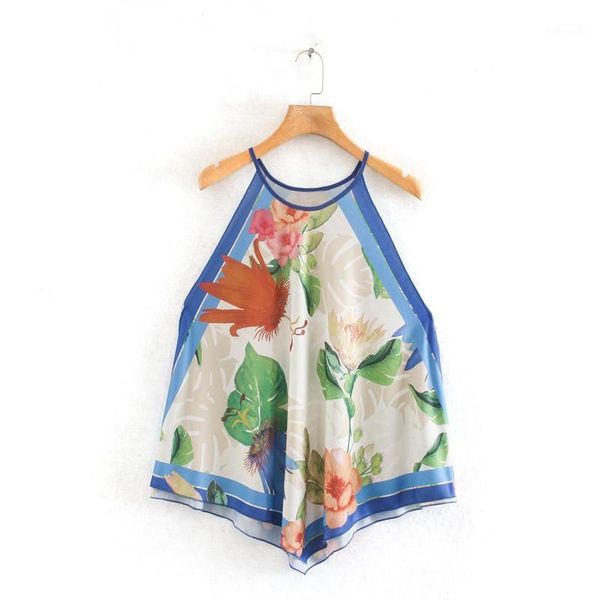 

casual halter shirt vintage floral tank blouse women flower sleeveless summer shirt beach1, White