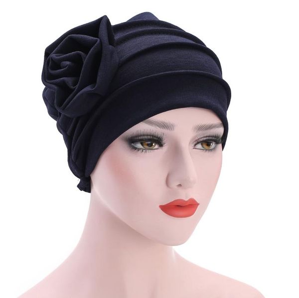 

beanie/skull caps europe and the united states side flower solid color big turban hat confinement muslim baotou, Blue;gray