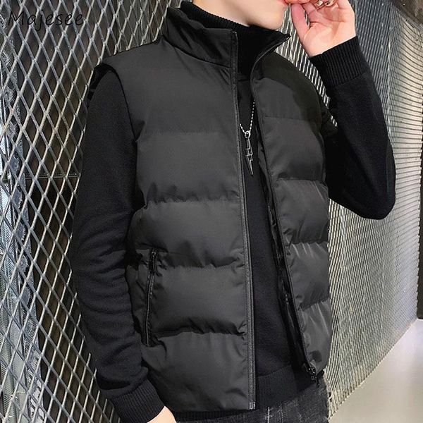 

large size m-6xl men vest winter fashion all-match slim sleeveless coat solid casual simple waistcoats male teens korean style, Black;white