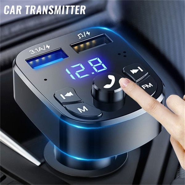 Auto-Freisprecheinrichtung, Bluetooth, kompatibel mit 5.0 FM-Transmitter, Auto-Player-Kit, Karte, Auto-Ladegerät, Schnellladegerät mit QC3.0, zwei USB-Buchsen, Schnellladegerät