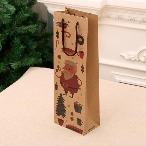 

gift wrap 6 pcs christmas bags reusable wine bottle kraft paper shopping bag packing with handle