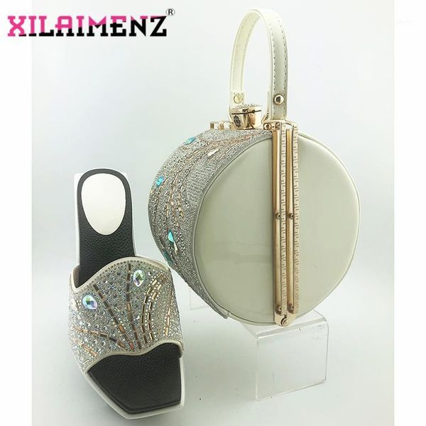 

2020 summer new coming italian lady shoes and bag to match in white color high heels with shinning crystal for wedding party1, Black