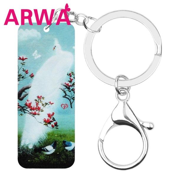 

arwa acrylic rectangle pigeon white peacock peafowl keychains long wild bird animal keyring jewelry for women men kid charm gift, Silver