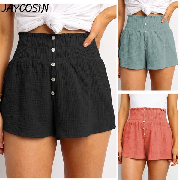 

women's shorts jaycosin solid high waist button elastic ladies summer casual loose simple wild wide leg feminino, White;black