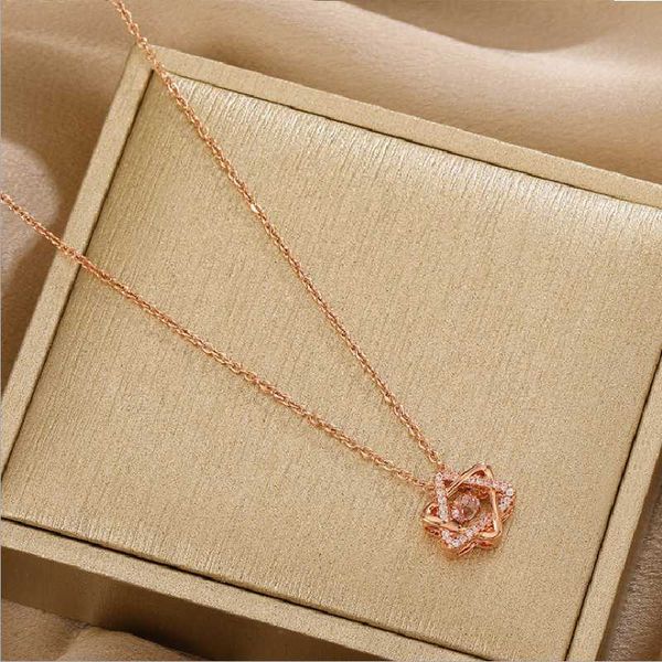 

six-pointed star stainless steel necklace women spring and summer bohemian necklace gold women inlaid crystal neckchain, Golden;silver