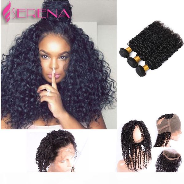 

360 lace frontal closure with bundles brazilian deep wave with frontal closure 7a curly mink brazilian virgin hair with closure, Black;brown