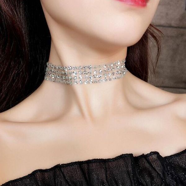 

chokers hwetr fashion fake collar choker necklace sequined women statement, Golden;silver
