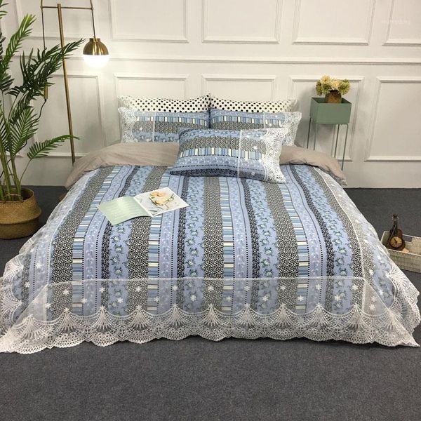 

handmade lace edge bedding set satin like silk duvet cover side 100%cotton bottom side and bed sheet or fitted sheet1