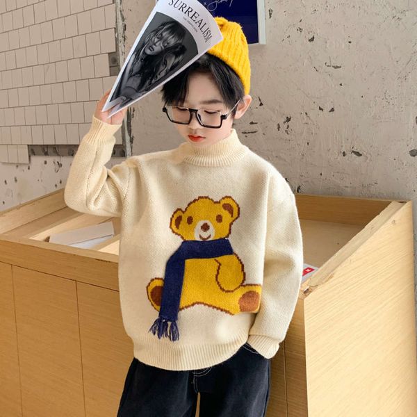 

middle children's new school boy's sweater autumn and winter 2020 korean versatile cartoon half turtleneck pullover, Blue