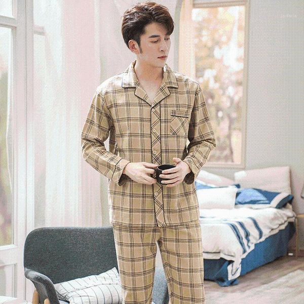 

thick full pure cotton pajama sets for men autumn winter long sleeve sleepwear suit loungewear homewear woven home clothes -3xl1, Black;brown