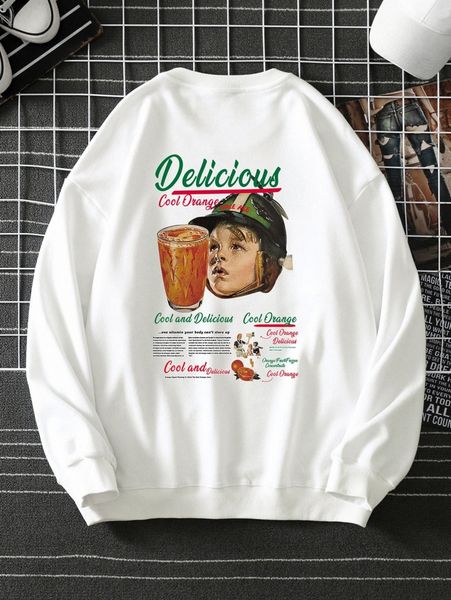 

men figure & slogan graphic sweatshirt g6z1#, Black