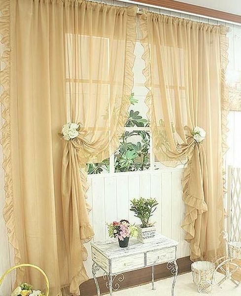 

1pair of sheer curtain 2pcs beautiful ruffles white pink yellow colors window curtains,table qylzct powerstore2012