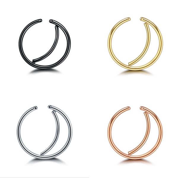 

fashion classic studs fake nose ring non piercing lip ring punk stainless steel nose hoop ring charm womens body jewelry wholesale, Silver
