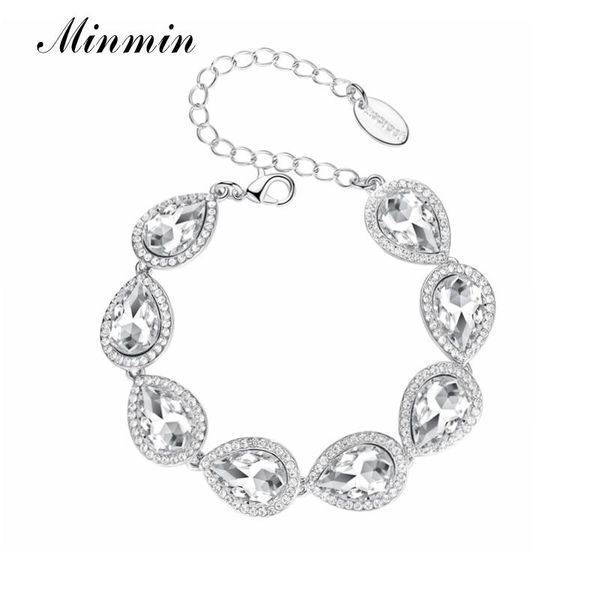 

link, chain minmin champagne/silver color luxurious teardrop bracelets crystals bangles wedding jewelry for women fashion accesory sl051, Black