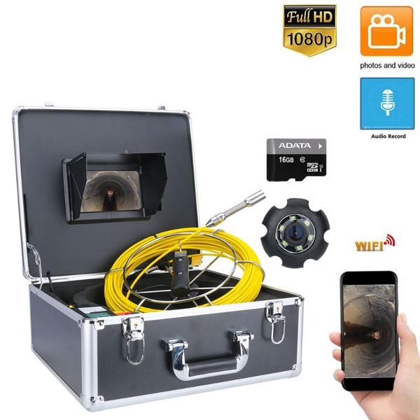 

7inch dvr 20m hd1080p drain sewer pipeline industrial endoscope pipe inspection video camera with dvr video record/wifi wireless