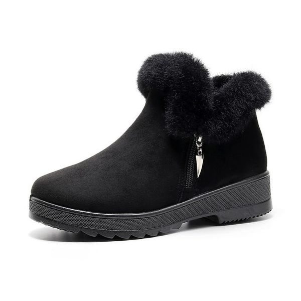 

winter padded and velvet warm mother snow boots old women shoes flat anti-skid women boots for the elderly, Black